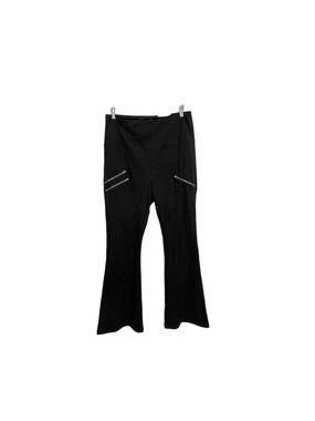 Athena Marie High Waist Flare Leg Pull On Stretch Pants XL Black Zipper Accents